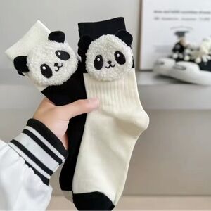 Cute 3D Panda Socks for kids Kawaii Funny Black & White Middle Tube Socks 2 Pair